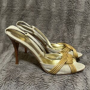 BCBGMaxAzria Gold and Tan Knotted heels - NEW
